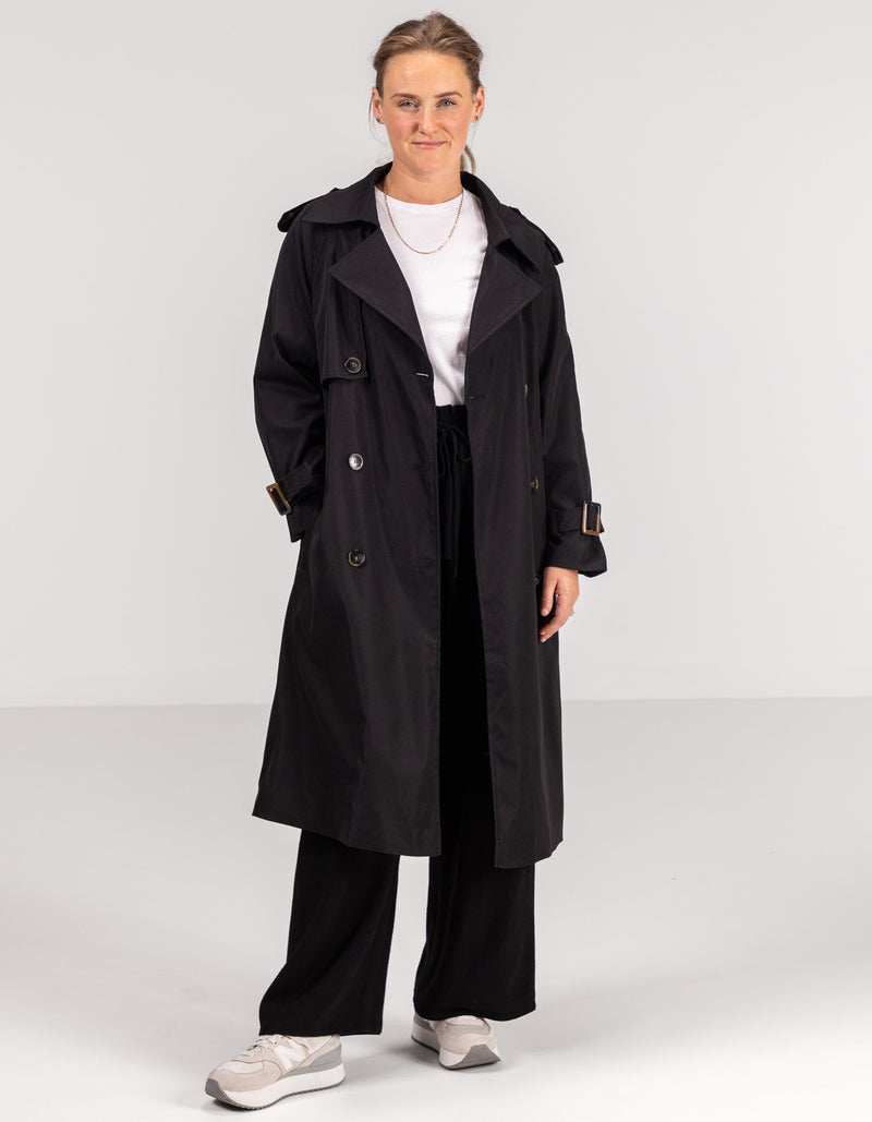 Brooke Oversized Long Trench Coat in Black
