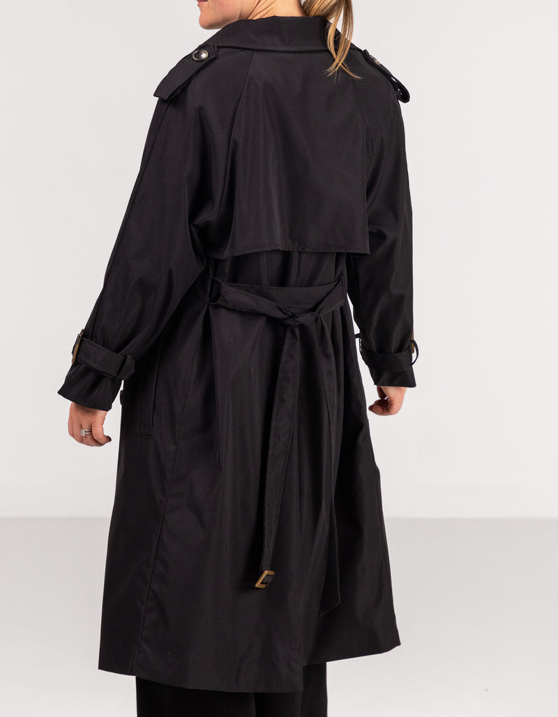 Brooke Oversized Long Trench Coat in Black
