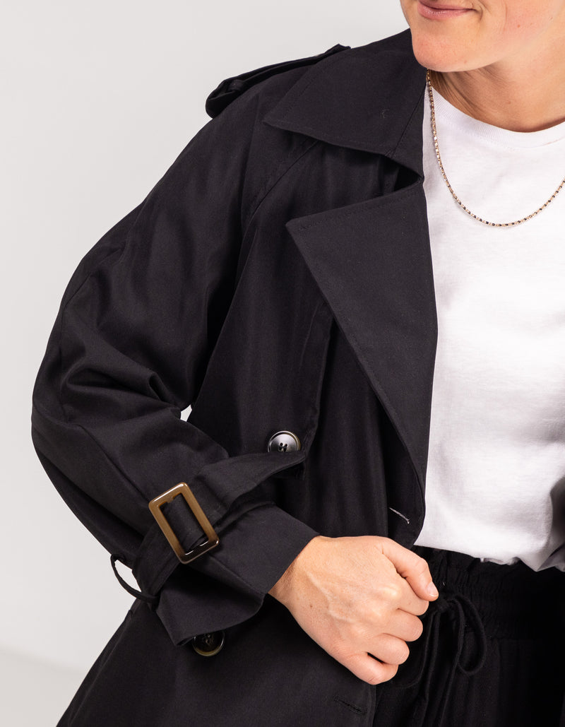 Brooke Oversized Long Trench Coat in Black