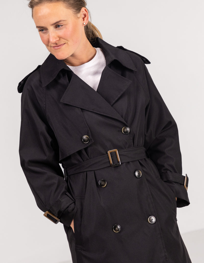 Brooke Oversized Long Trench Coat in Black