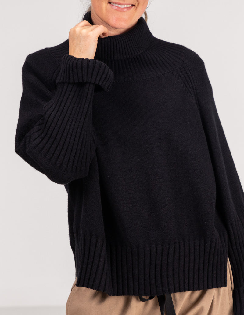 Hazel Roll Neck Knit Jumper in Black