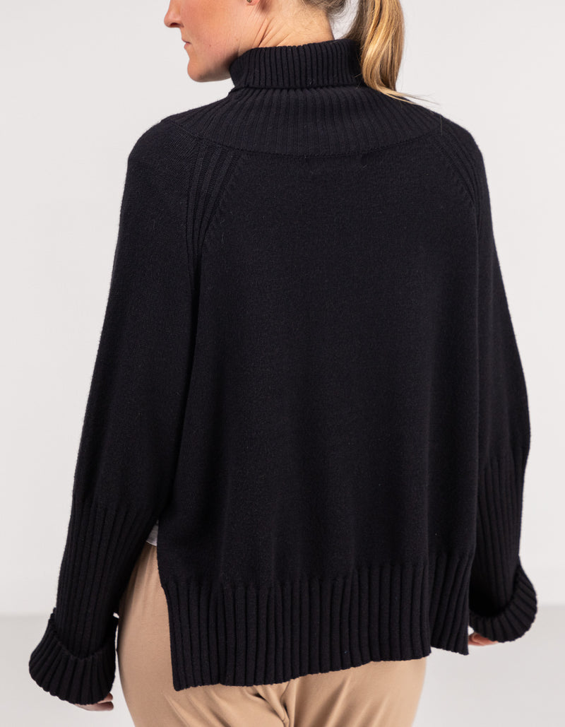 Hazel Roll Neck Knit Jumper in Black