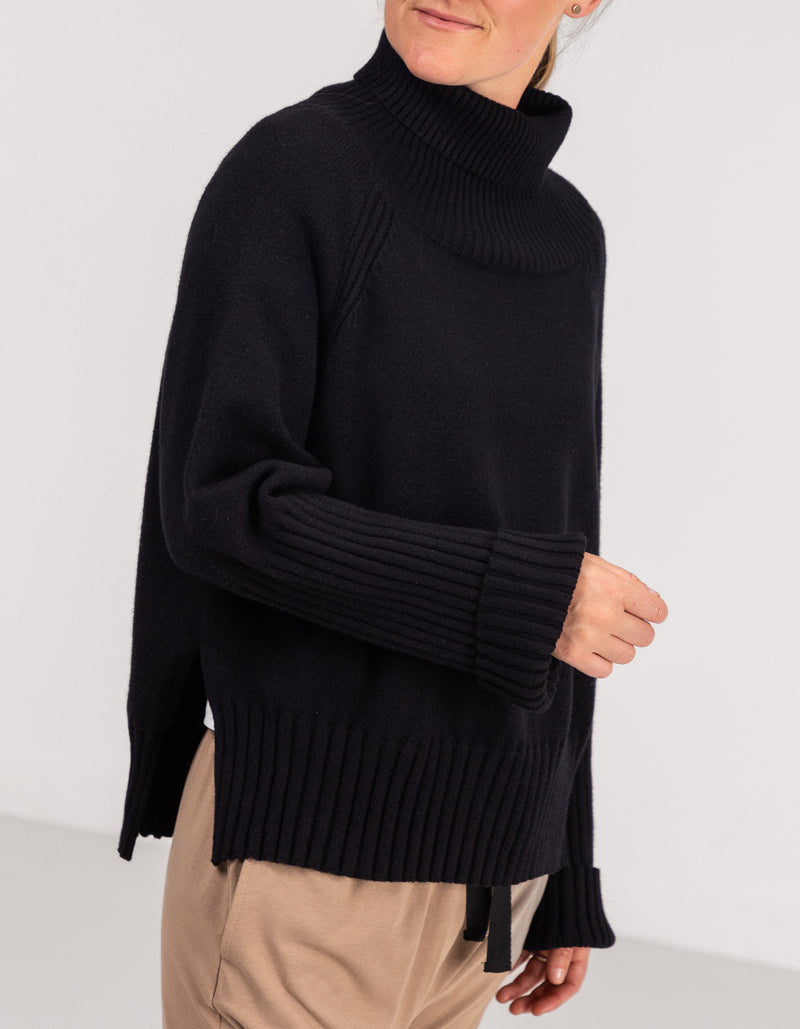Hazel Roll Neck Knit Jumper in Black