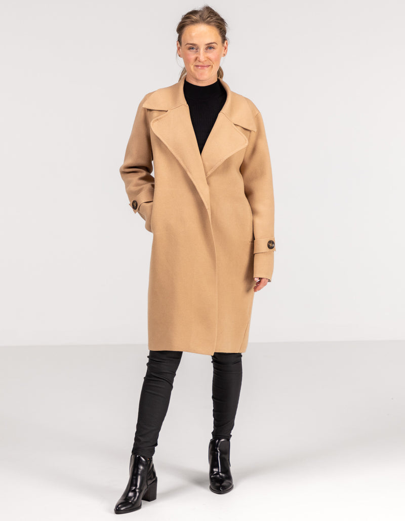 Amos Oversized Knit Coat in Camel