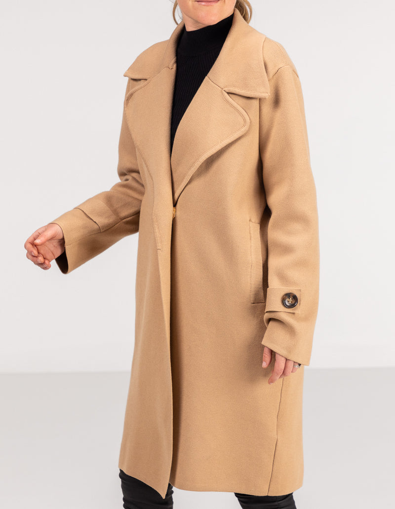 Amos Oversized Knit Coat in Camel