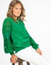 Teagan Long Sleeve Lace Sleeve Top in Emerald Green