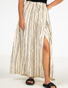 Cleo Wrap Maxi Skirt in Beige Stripe