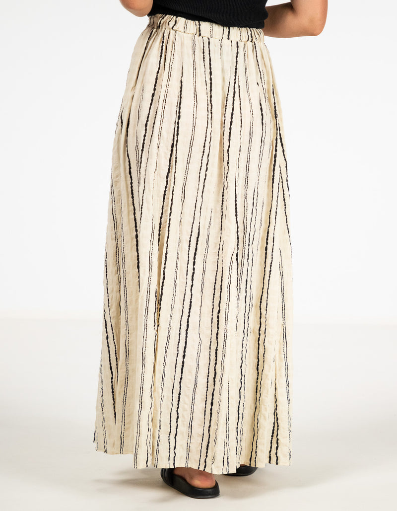 Cleo Wrap Maxi Skirt in Beige Stripe