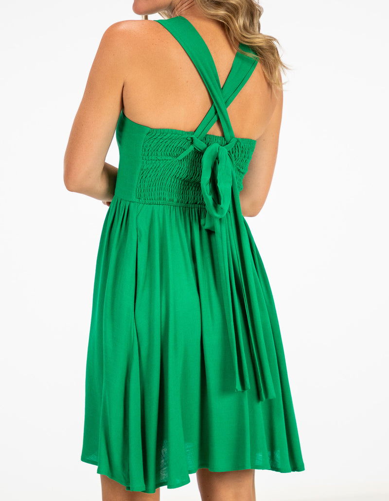 Elm Tie Back Short Dress in Green