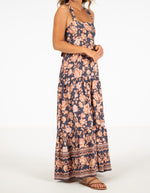 Raya Tie Back Maxi Dress in Navy/Peach Floral