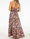 Raya Tie Back Maxi Dress in Navy/Peach Floral