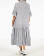 Murphy Oversize Button Front Midi Dress in Grey Stripe
