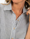 Murphy Oversize Button Front Midi Dress in Grey Stripe