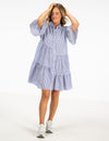 Whitney Oversize Button Front Dress in Blue Stripe