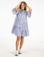 Whitney Oversize Button Front Dress in Blue Stripe