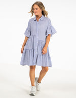 Whitney Oversize Button Front Dress in Blue Stripe
