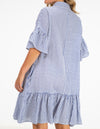Whitney Oversize Button Front Dress in Blue Stripe
