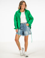 Pippa Lightweight Bomber Jacket with Drawstring in Green
