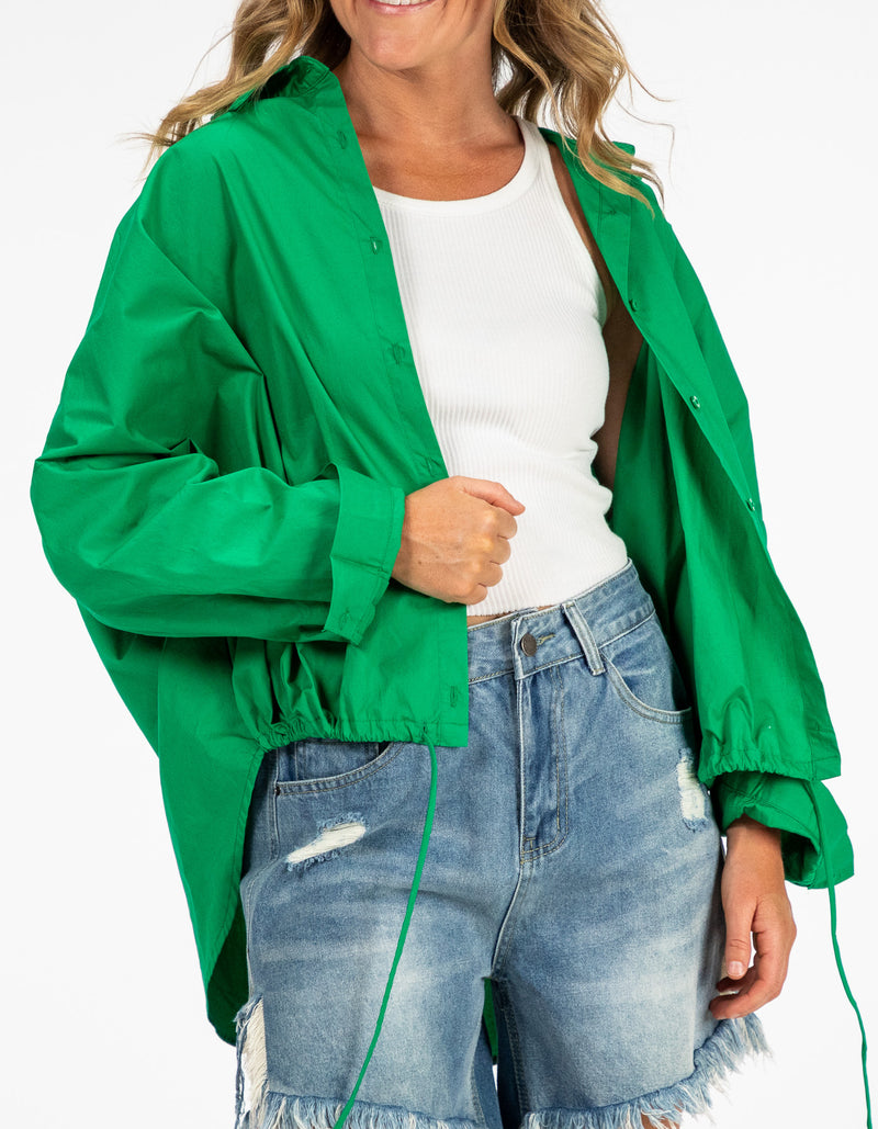 Pippa Lightweight Bomber Jacket with Drawstring in Green