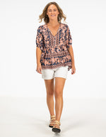Raya V-Neck Top in Navy/Peach Floral
