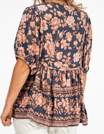 Raya V-Neck Top in Navy/Peach Floral