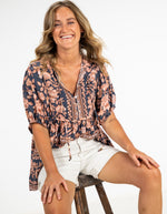 Raya V-Neck Top in Navy/Peach Floral