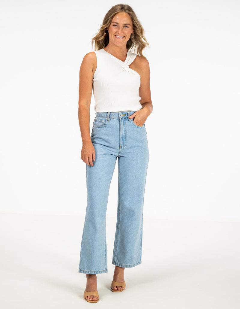 Ellis One Shoulder Twist Knit Top in White
