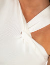 Ellis One Shoulder Twist Knit Top in White