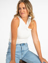 Ellis One Shoulder Twist Knit Top in White