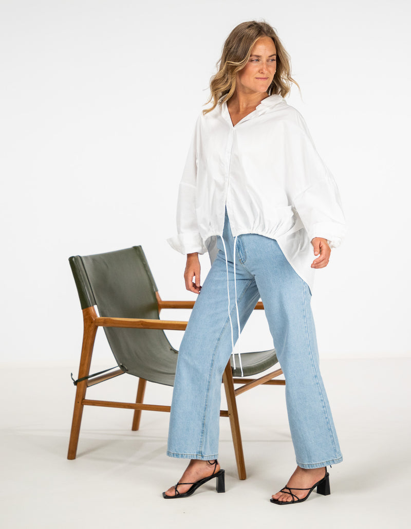 Pippa Lightweight Bomber Jacket with Drawstring in White
