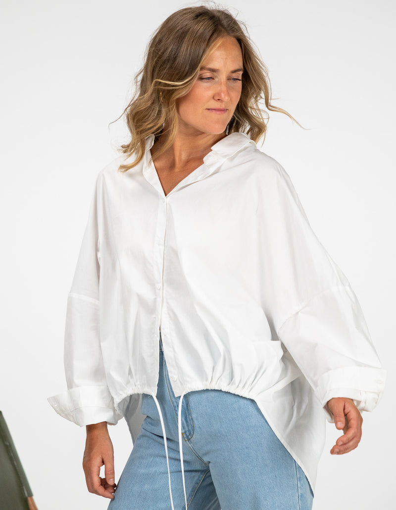 Pippa Lightweight Bomber Jacket with Drawstring in White