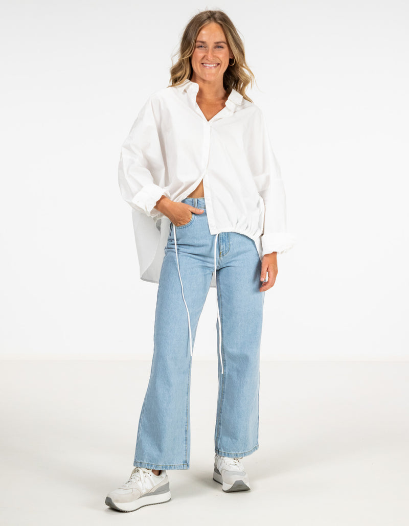 Pippa Lightweight Bomber Jacket with Drawstring in White