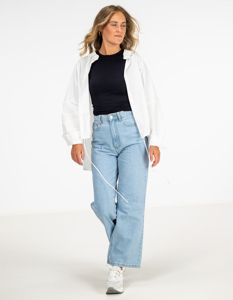 Pippa Lightweight Bomber Jacket with Drawstring in White