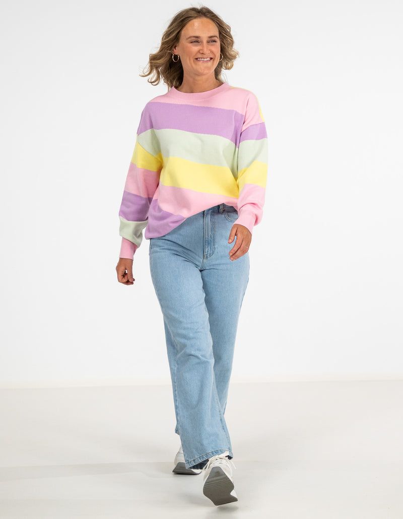 Holly Crew Neck Jumper in Diagonal Pastel Stripe
