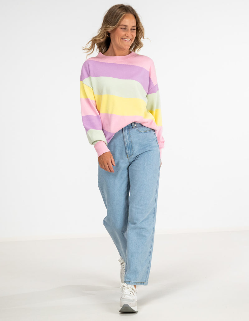 Holly Crew Neck Jumper in Diagonal Pastel Stripe