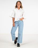 Cooper Button Front Collared Top in White Cotton