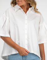 Cooper Button Front Collared Top in White Cotton