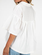 Cooper Button Front Collared Top in White Cotton