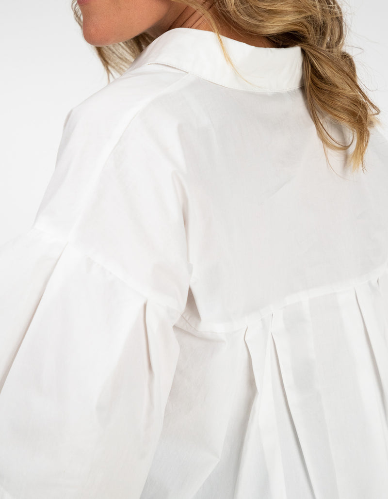 Cooper Button Front Collared Top in White Cotton