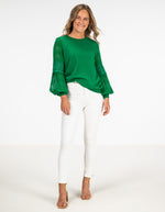 Teagan Long Sleeve Lace Sleeve Top in Emerald Green
