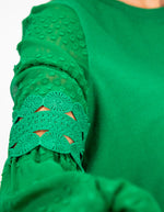 Teagan Long Sleeve Lace Sleeve Top in Emerald Green
