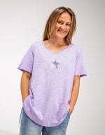 Ella V Neck Cotton Tee in Lilac