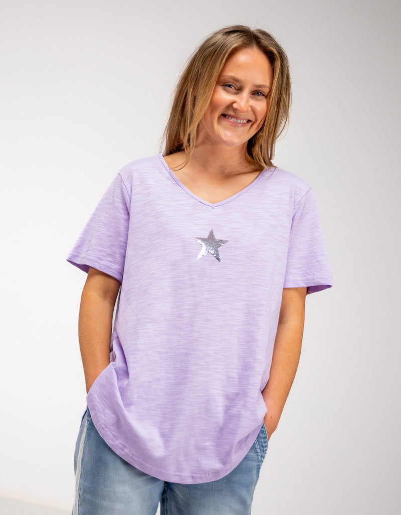 Ella V Neck Cotton Tee in Lilac