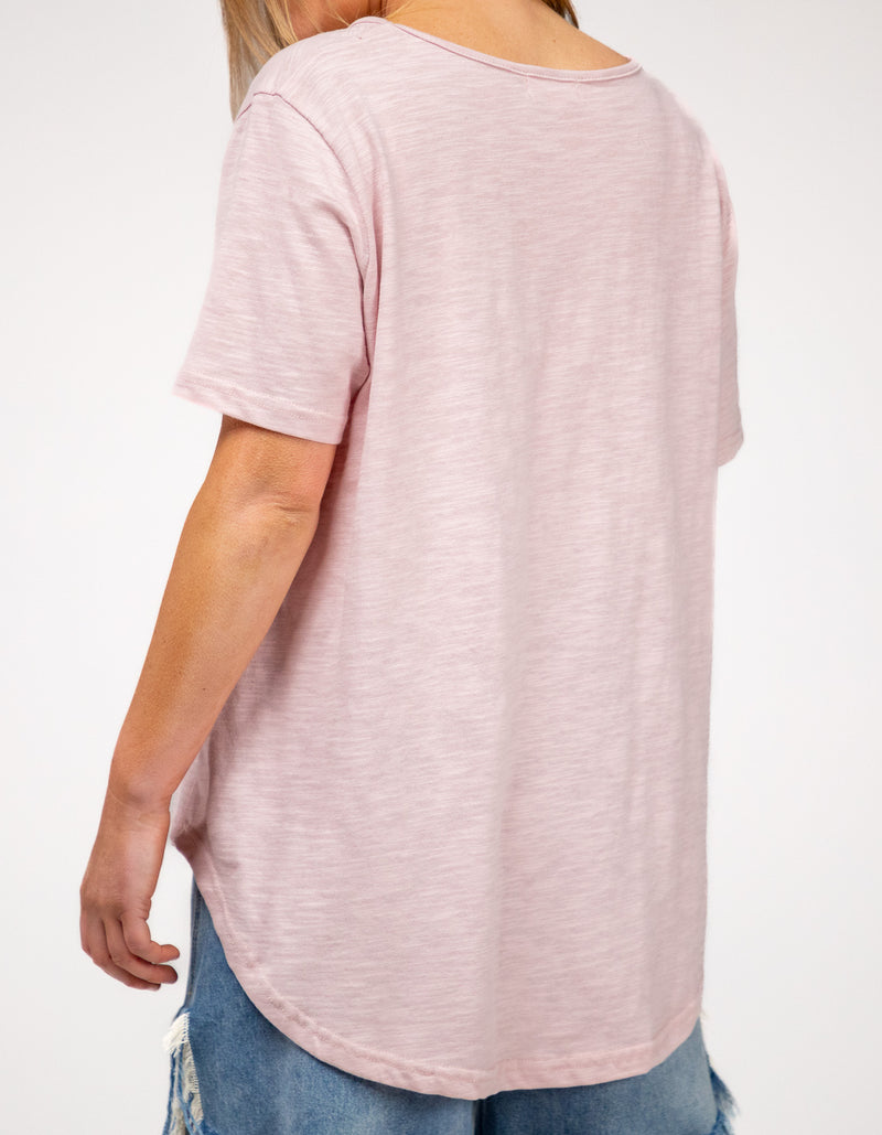 Ella V Neck Cotton Tee in Blush