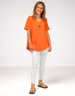 Ella V Neck Cotton Tee in Papaya