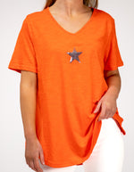 Ella V Neck Cotton Tee in Papaya
