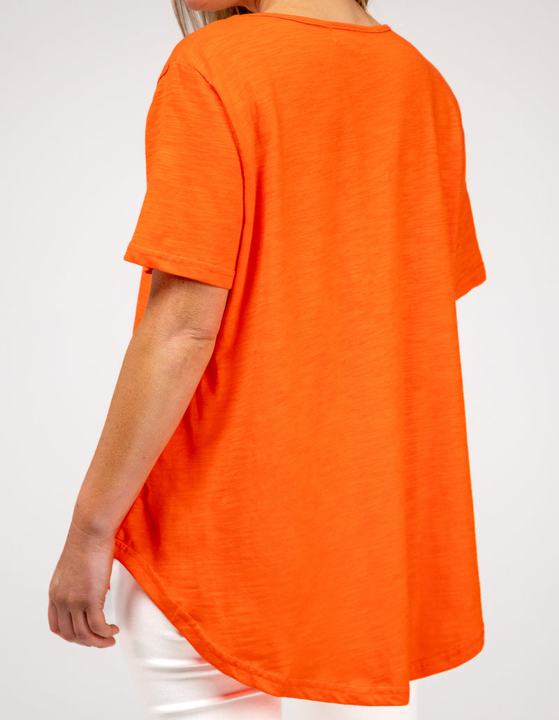 Ella V Neck Cotton Tee in Papaya