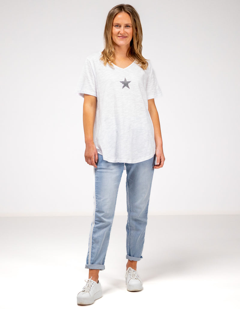 Ella V Neck Cotton Tee in White