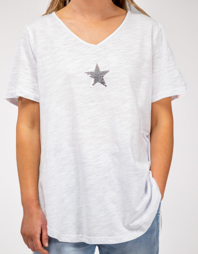 Ella V Neck Cotton Tee in White