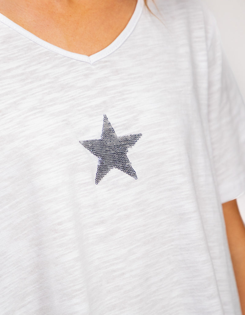 Ella V Neck Cotton Tee in White